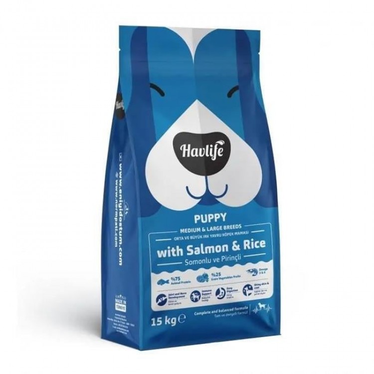 Havlife Köpek Yavru 15+3 Kg Orta ve Büyük Irk Somonlu Pirinçli