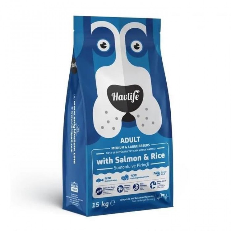 Havlife Köpek Yetişkin 15+3 Kg Orta ve Büyük Irk Somonlu Pirinçli